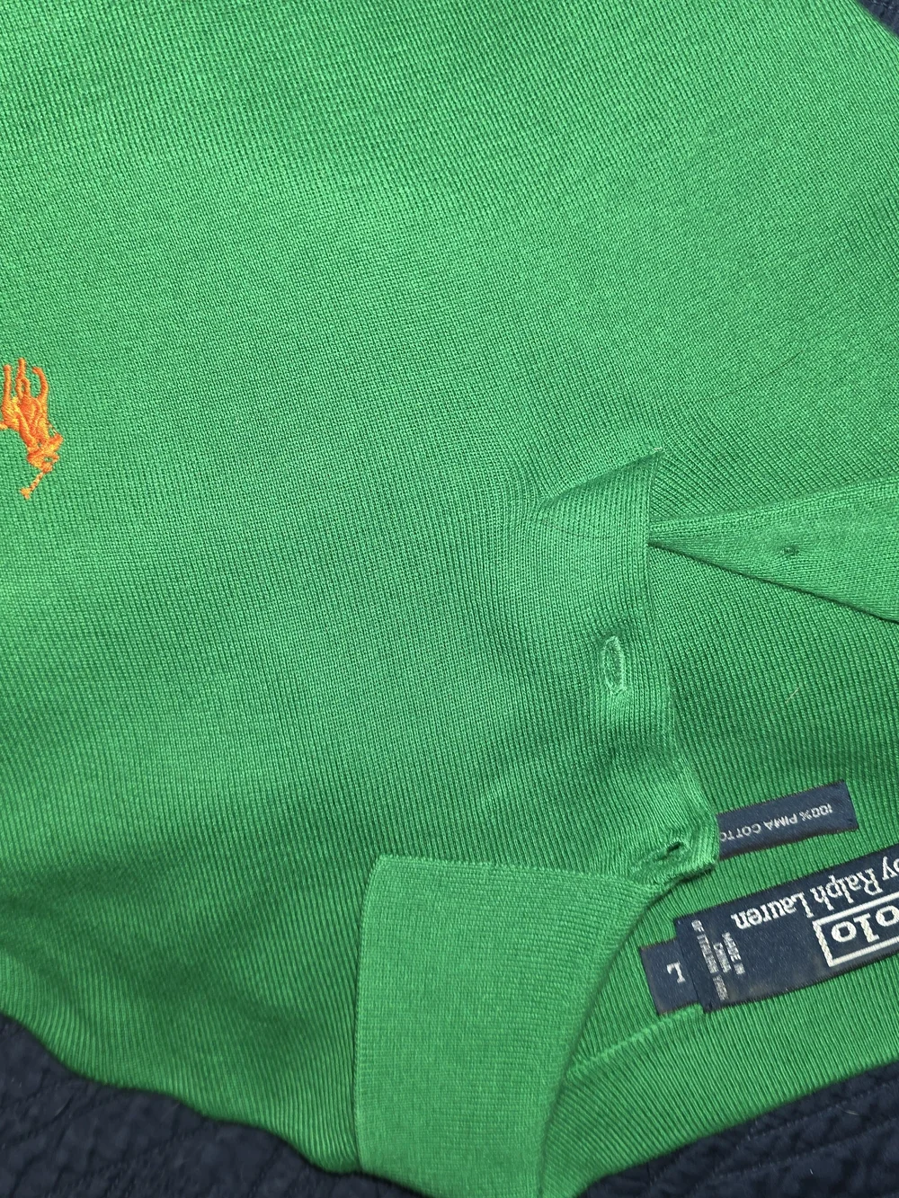 LARGE VINTAGE Ralph Lauren Bright Green Polo Sweater Orange Pony PIMA COTTON